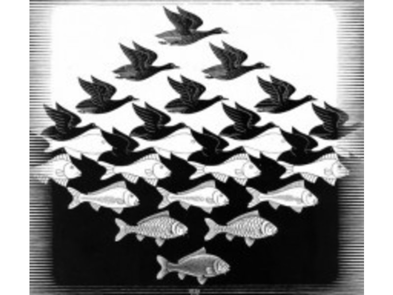 Mouseion Escher vlakverdeling "Lucht en Wate" driehoek op standaard