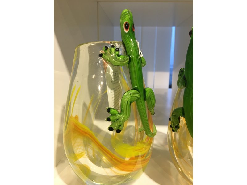 Florero de vidrio Gecko con un reptil reclinado, un lagarto
