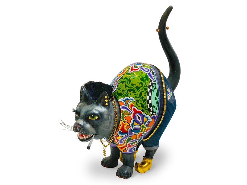 Toms Drag Lfe-size black cat  statue "DJ Bandit"