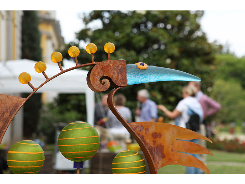 Borowski Vogel sculptuur van glas en staal, tuin kunstobject