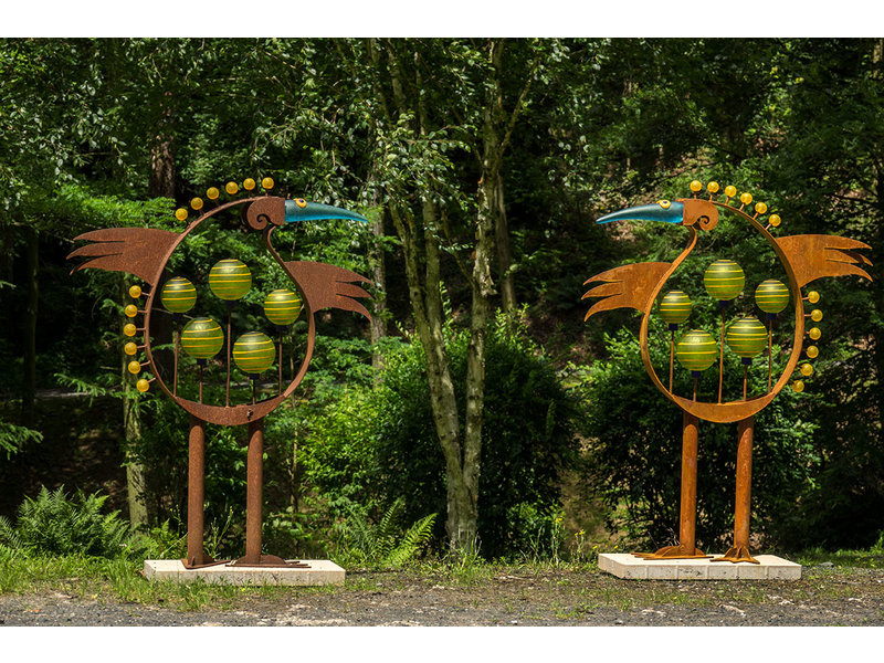 Borowski Vogel sculptuur van glas en staal, tuin kunstobject