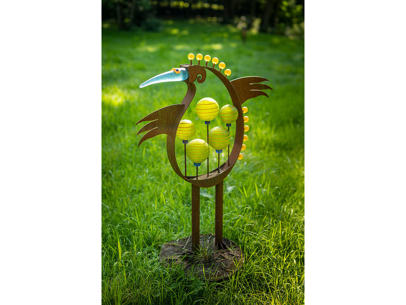 Borowski Glass and Steel Sculpture Lucky Bird , garden art object