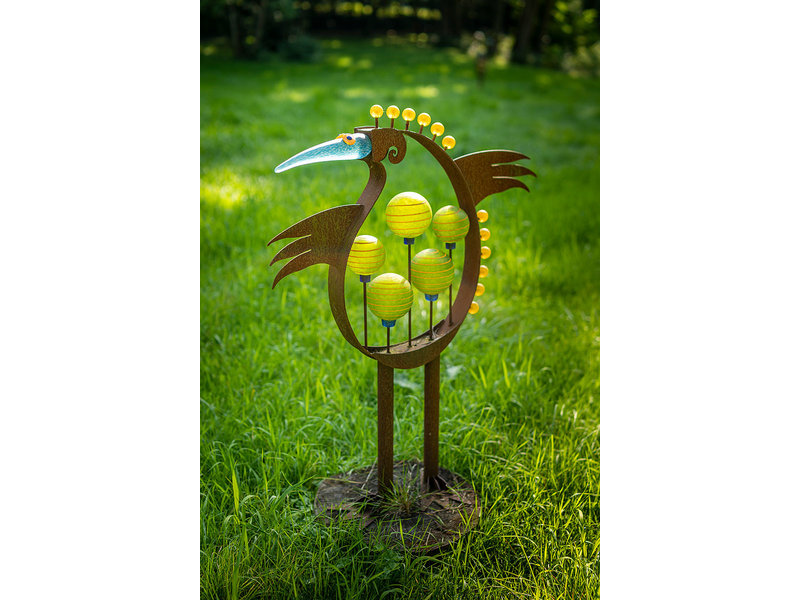 Borowski Vogel sculptuur van glas en staal, tuin kunstobject