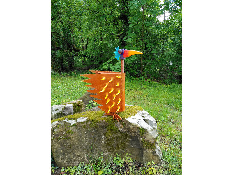 Borowski Orange-gelber Vogel aus Glas und stahl, Kunstobjekt