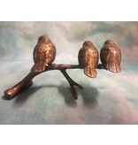 L' Art Bronze Bronze trio of small sparrows on branch, brown - XL