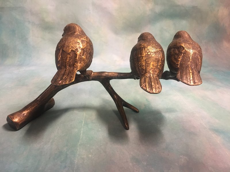 L' Art Bronze Bronze trio of small sparrows on branch, brown - XL