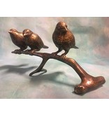 L' Art Bronze Bronze trio of small sparrows on branch, brown - XL