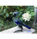 Loranto Vetro Blauwe vogel van glas met kuifje