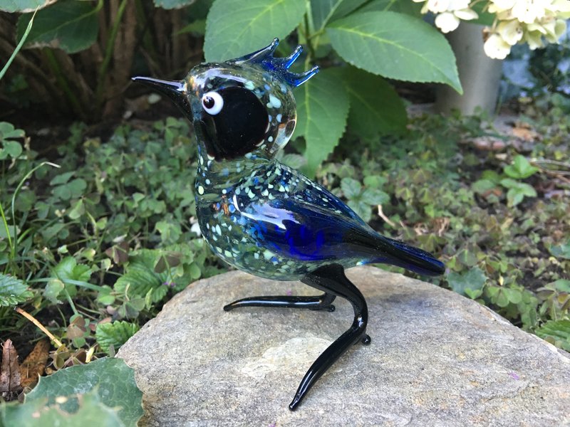 Loranto Vetro Pájaro de cristal azul con cresta
