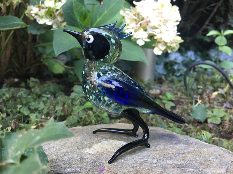 Loranto Vetro Pájaro de cristal azul con cresta