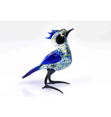 Loranto Vetro Blauwe vogel van glas met kuifje