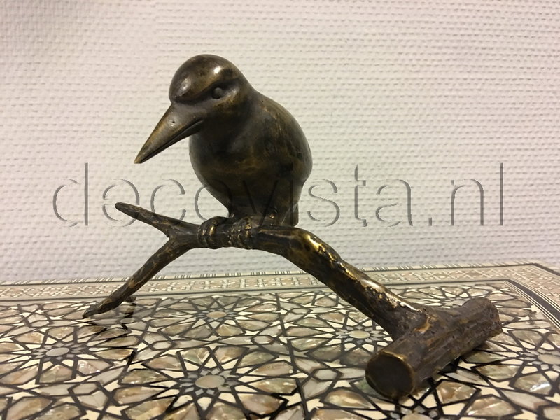 L' Art Bronze Martín pescador sentado en una rama, bronce  - verde