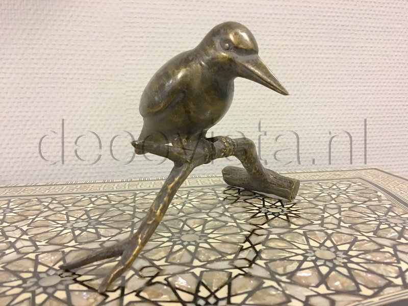 L' Art Bronze Bronze kingfisher on branch, green patina