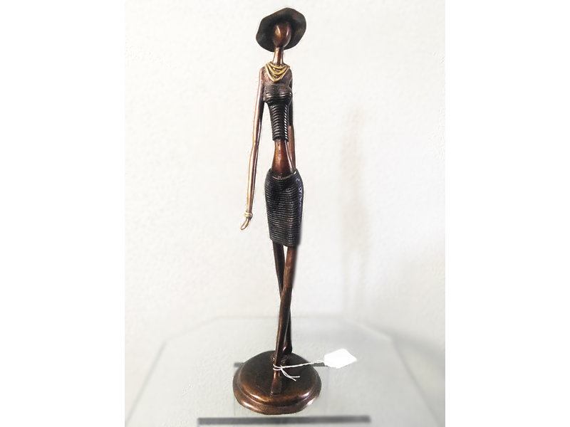 African Art Frau mit Hut in Bronze, Burkina Faso