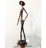 African Art Vrouw met hoed in brons, Burkina Faso