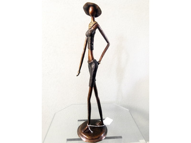 Brass Statue Of Elongated Tall African Tribesman Figurine