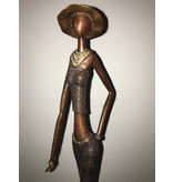 African Art Frau mit Hut in Bronze, Burkina Faso