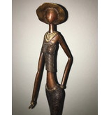 African Art Mujer con sombrero en bronce, Burkina Faso