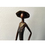 African Art Vrouw met hoed in brons, Burkina Faso