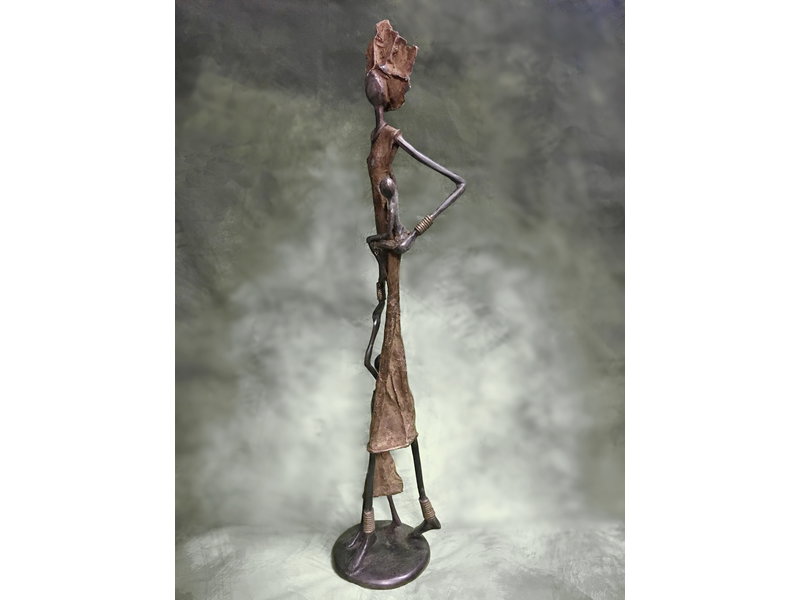 African Art Afrikanische Mutter mit Kindern - Bronze aus Burkina Faso