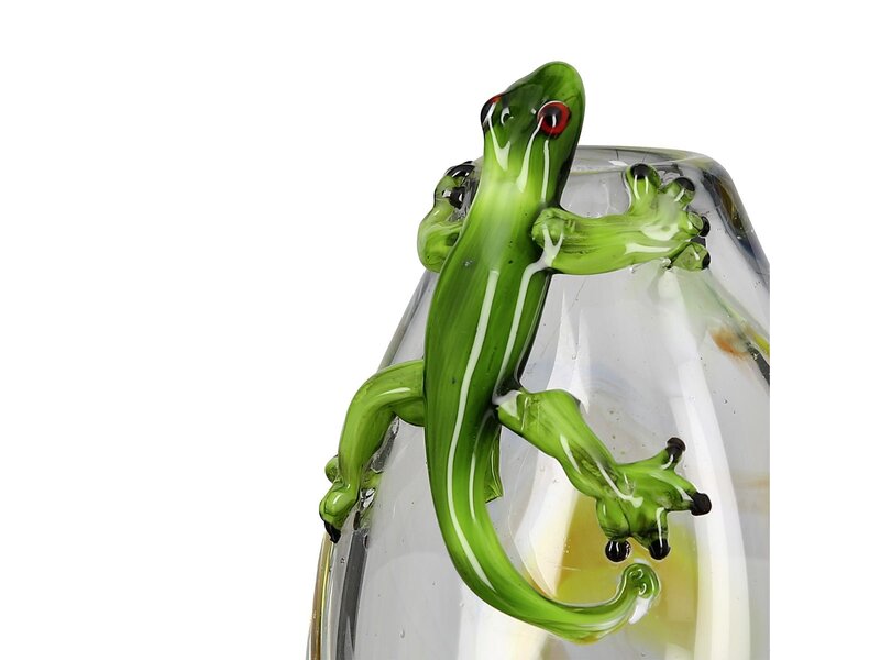 Florero de vidrio Gecko con un reptil reclinado, un lagarto