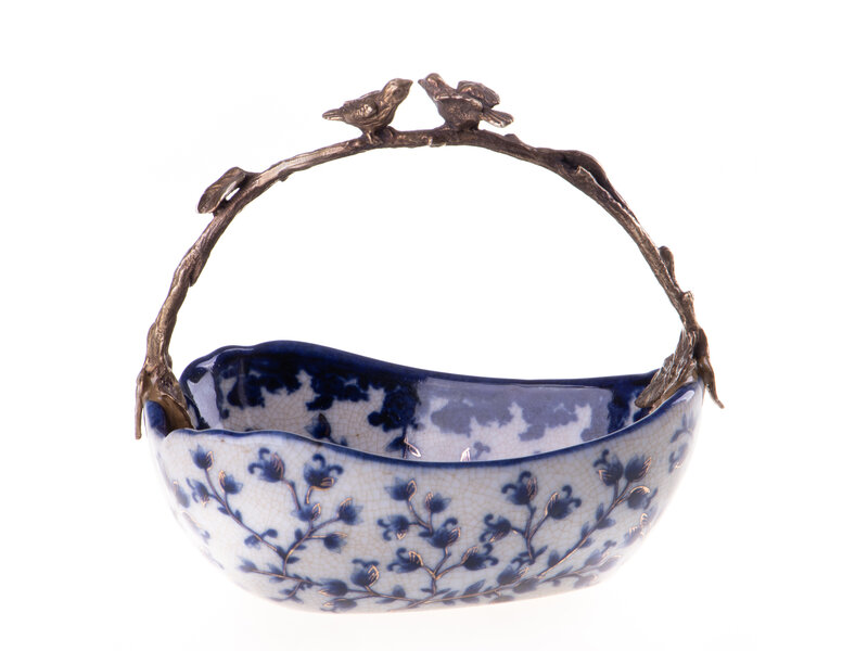 porcelain bowl delft blue with bronze birds - Copy