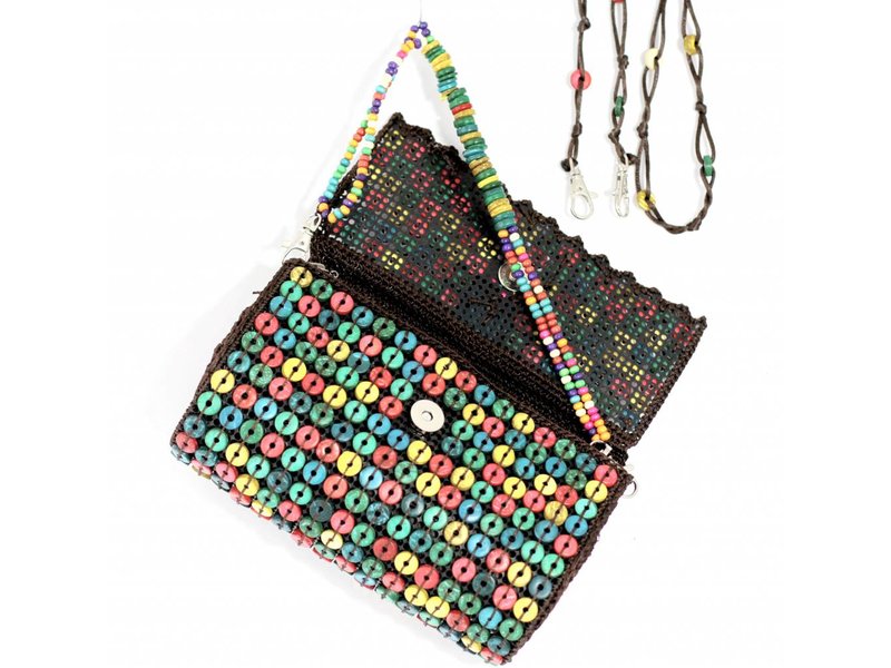 Bolsa con paillettes, madera