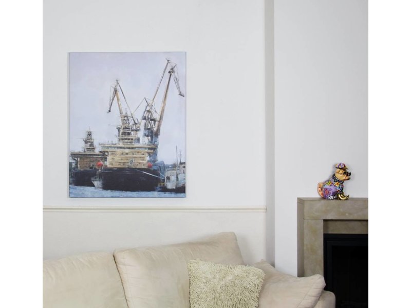 Painting with two tugs - mixed -media