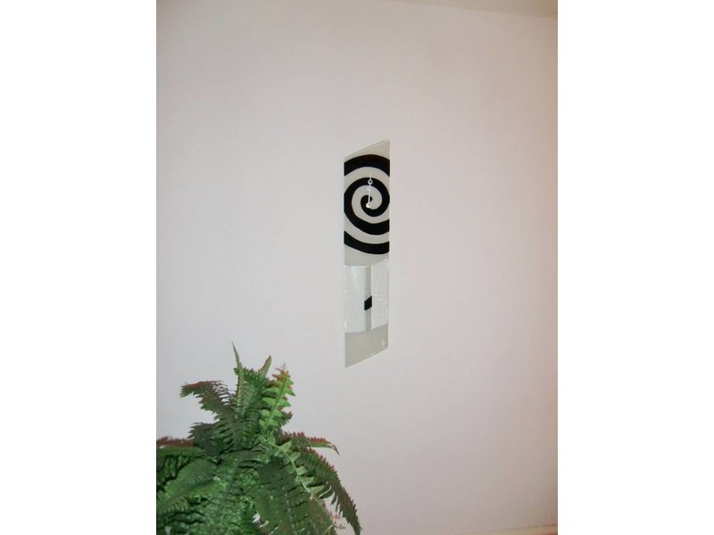 Carneol Wall clock in white-black, glass fusion clock with clapper