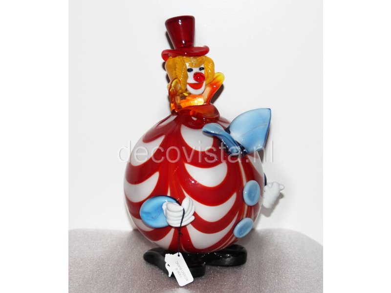 Vetri di Murano Clown met ronde buik rood/wit - muranoglas