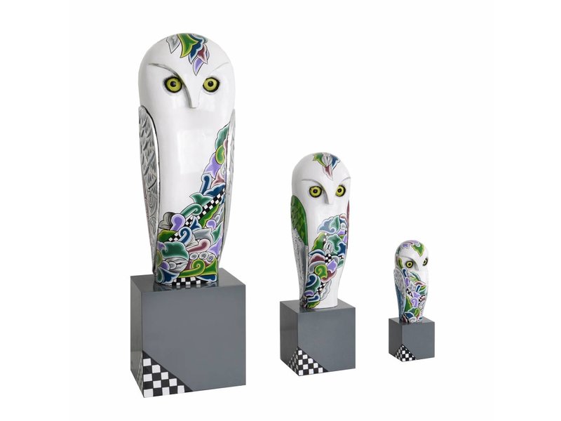 Toms Drag Snow owl on pedestal - 35 cm