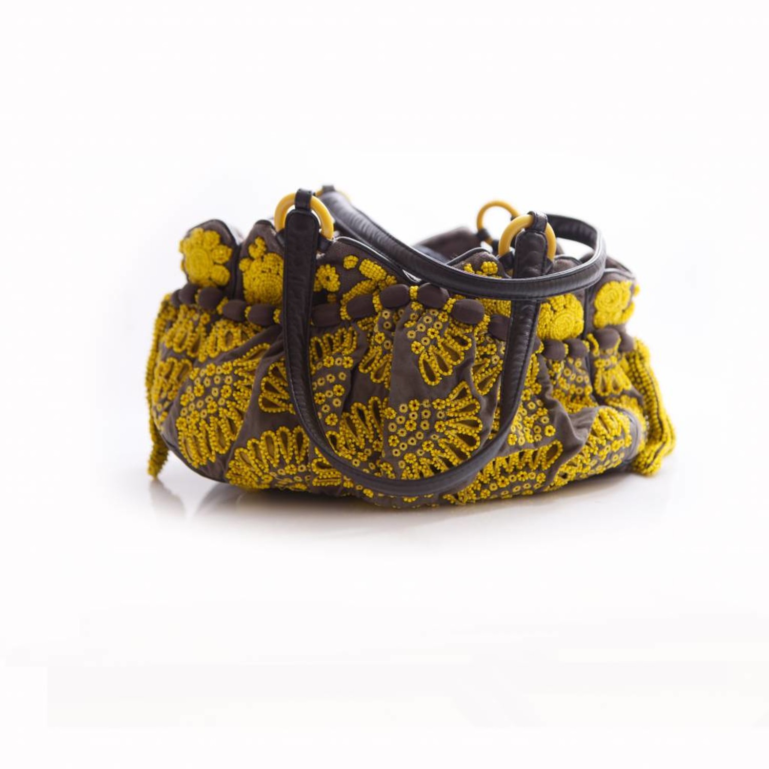 Jamin Puech, yellow/grey handbag from fabric with beads and