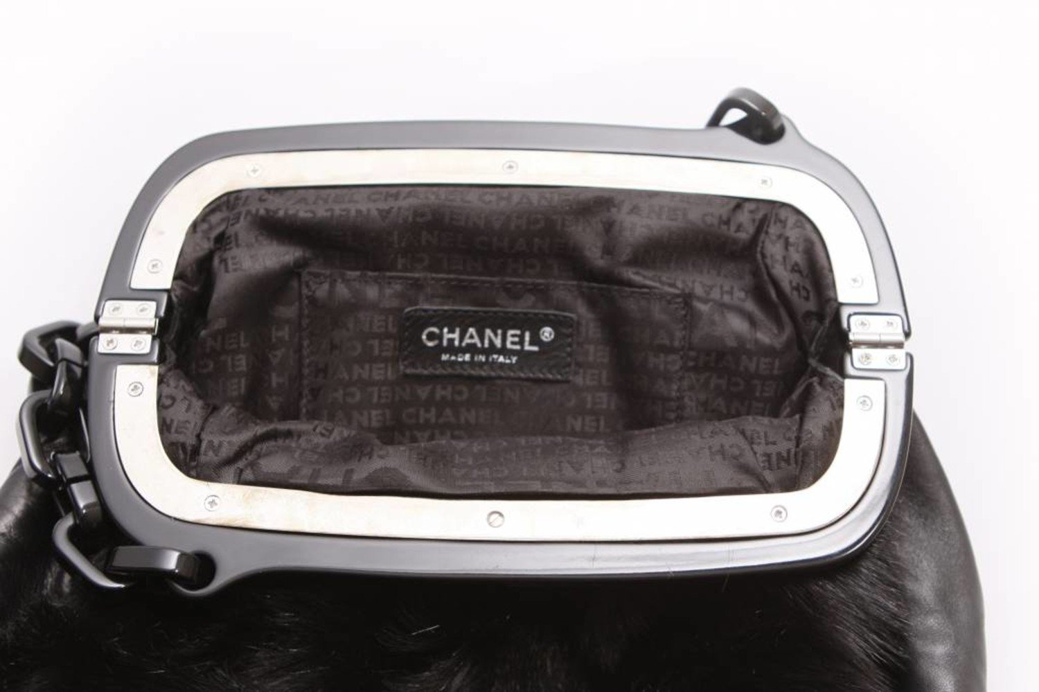 Chanel Black Fur bag with Plastic Chain at 1stDibs