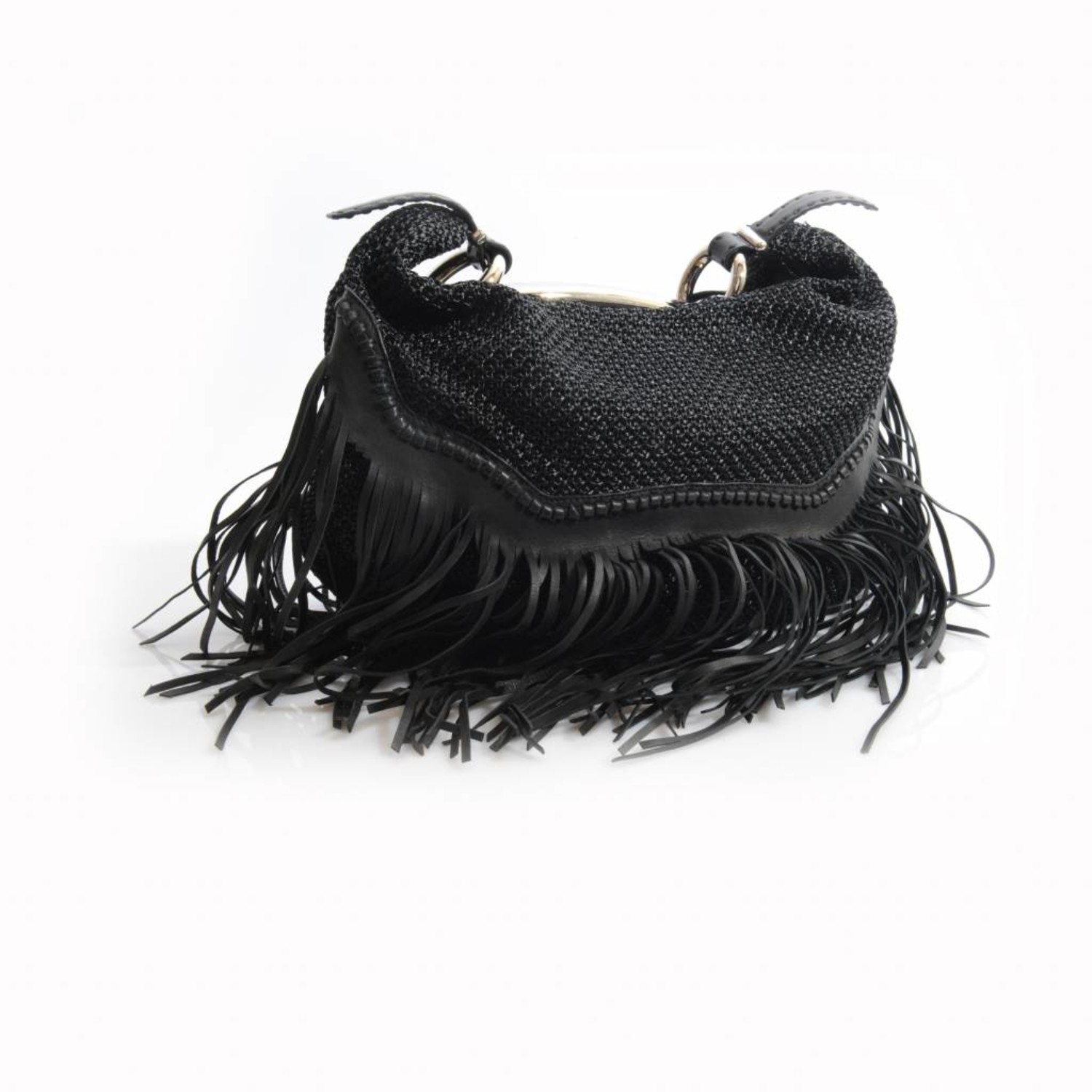 black leather woven bag