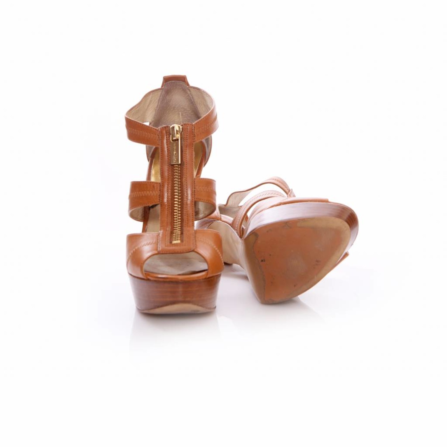 Michael Kors, brown leather platform sandals. - Unique Designer Pieces