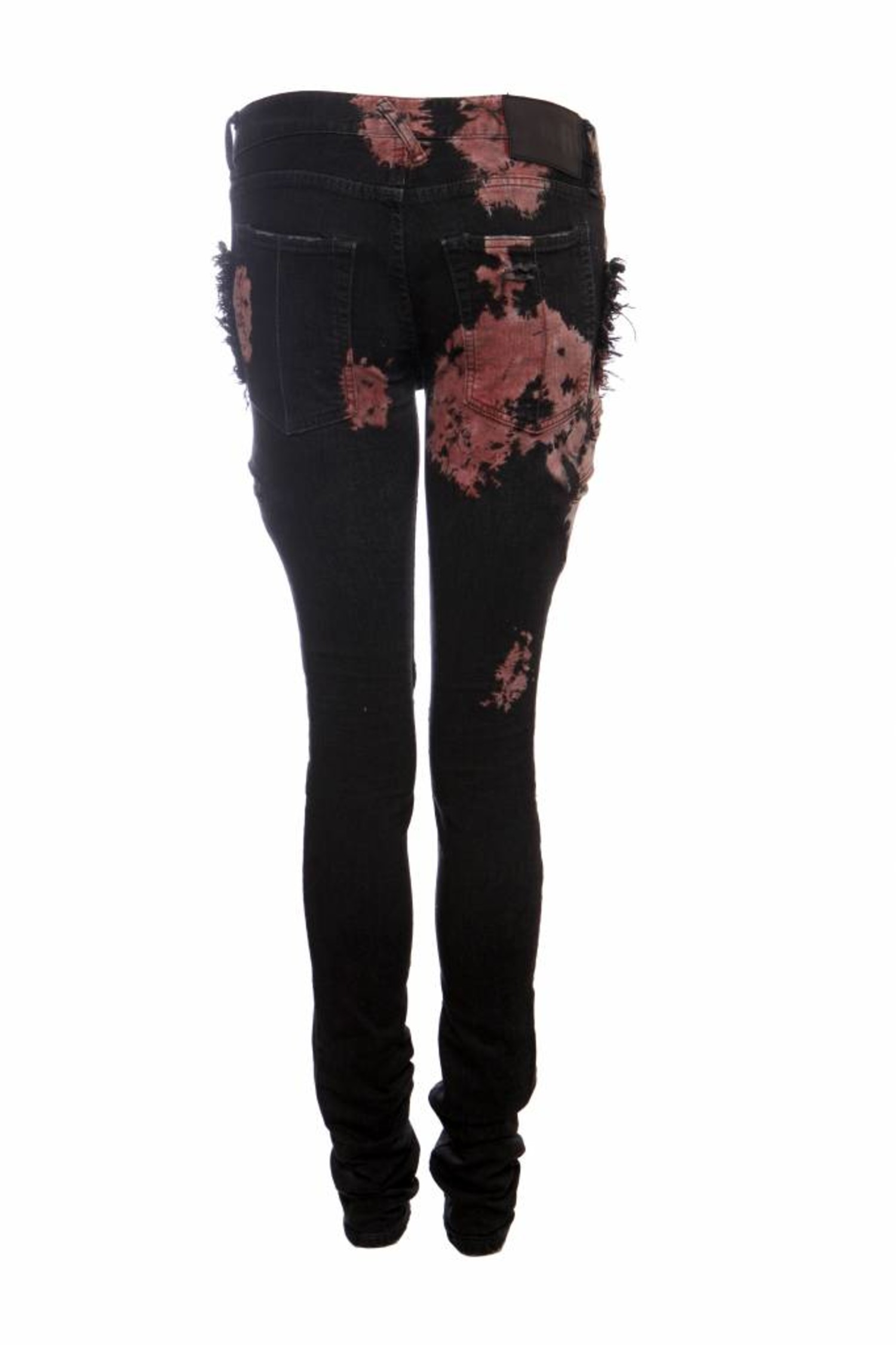 L.G.B., Dark grey biker jeans with pink stains. - Unique Designer