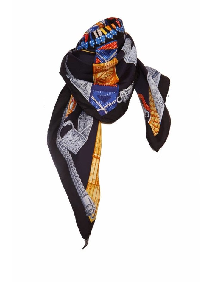 Hermes, Timeless blue/white/gold scarf in silk. - Unique Designer