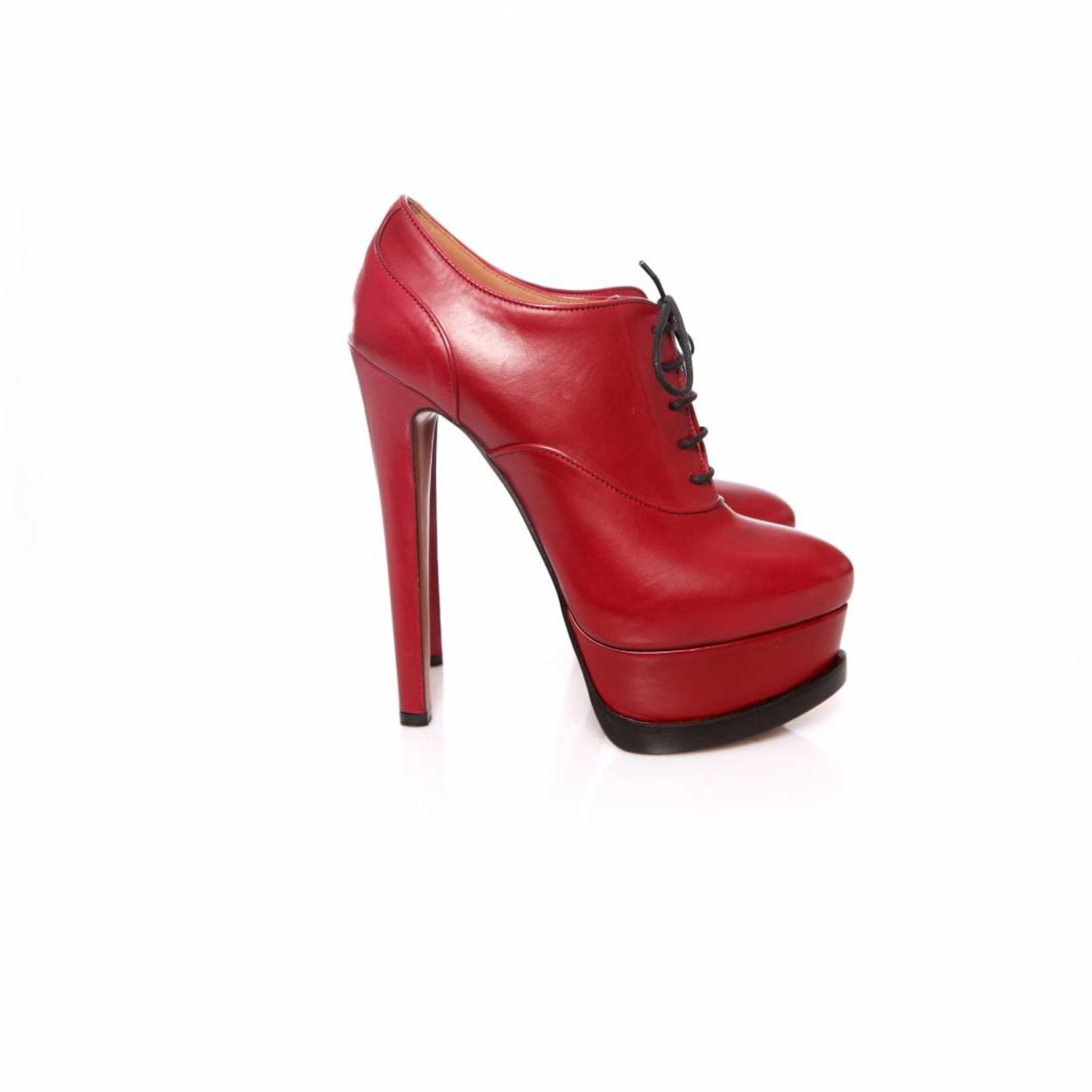 Alaia, kersenrode leren plateau veter pumps in maat 36. - Unique Designer  Pieces