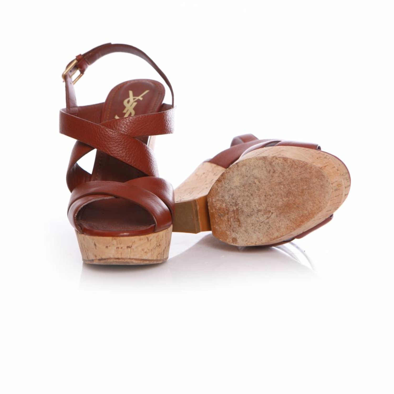 Yves Saint Laurent, Deauville brown leather wedge - Unique