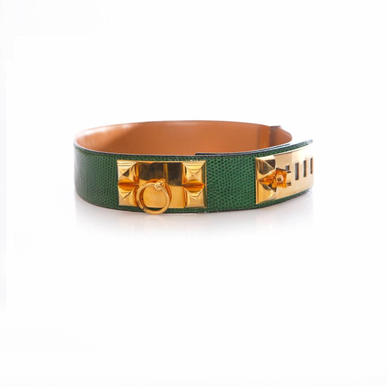 Hermes 1993 Green Crocodile COLLIER DE CHIEN Complete Belt GM Sz85 Mint in  Box!