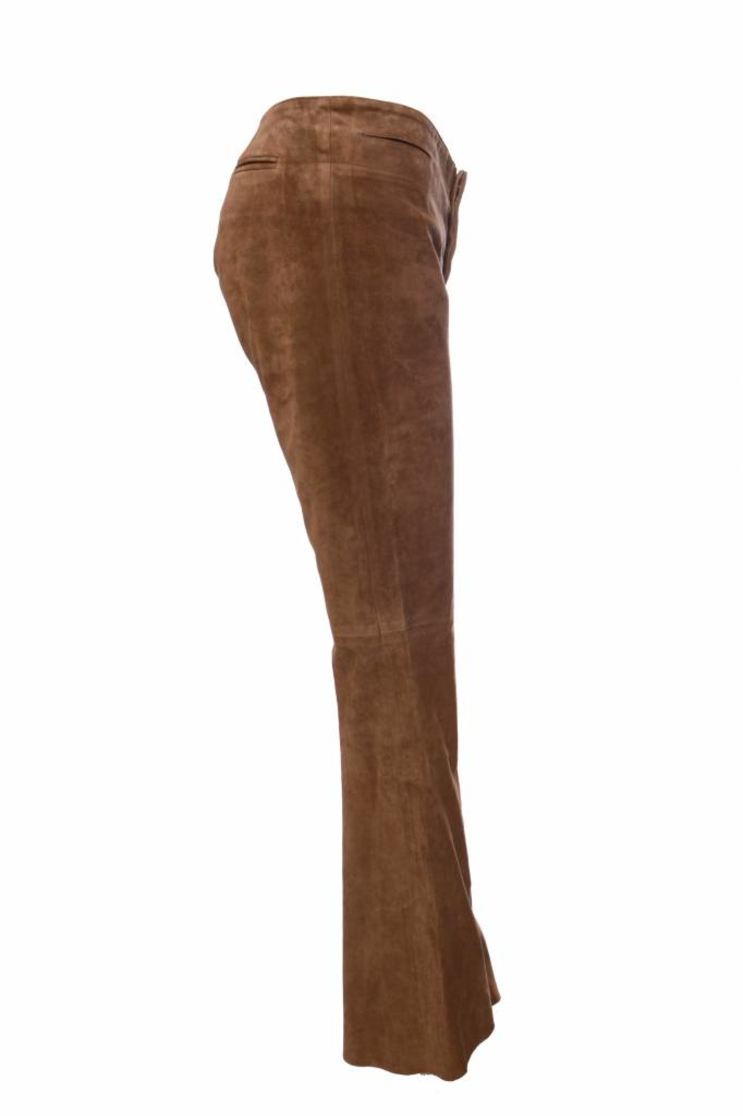 Gucci, camel coloured suede trousers with flair. - Unique