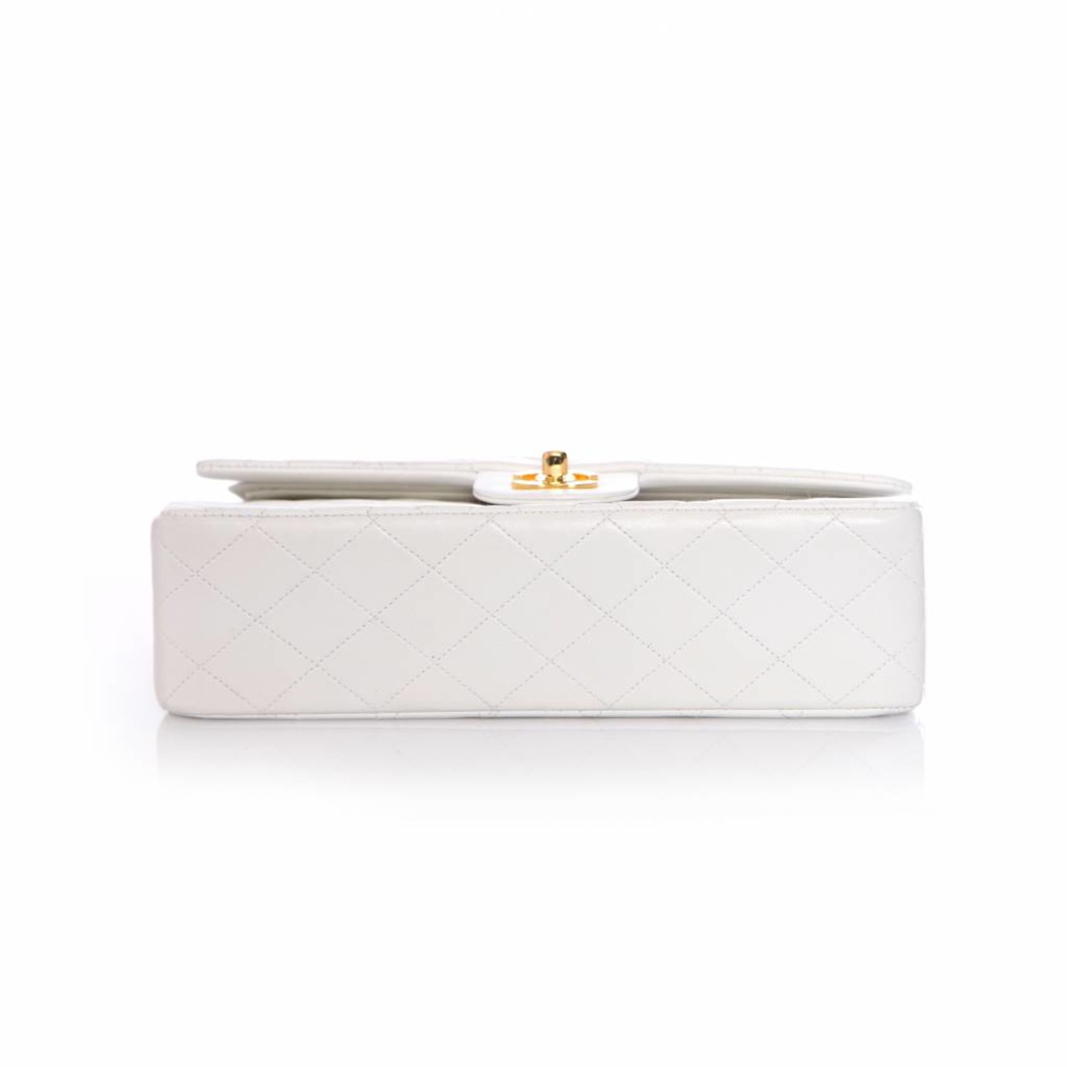 Chanel, timeless white 2.55 double flap bag with gold hardware (vintage). -  Unique Designer Pieces