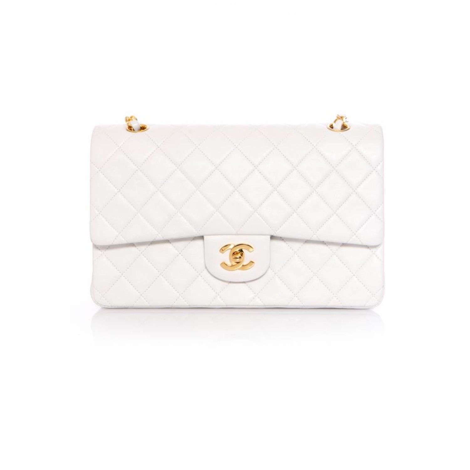 Chanel, timeless white 2.55 double flap bag with gold hardware (vintage ...
