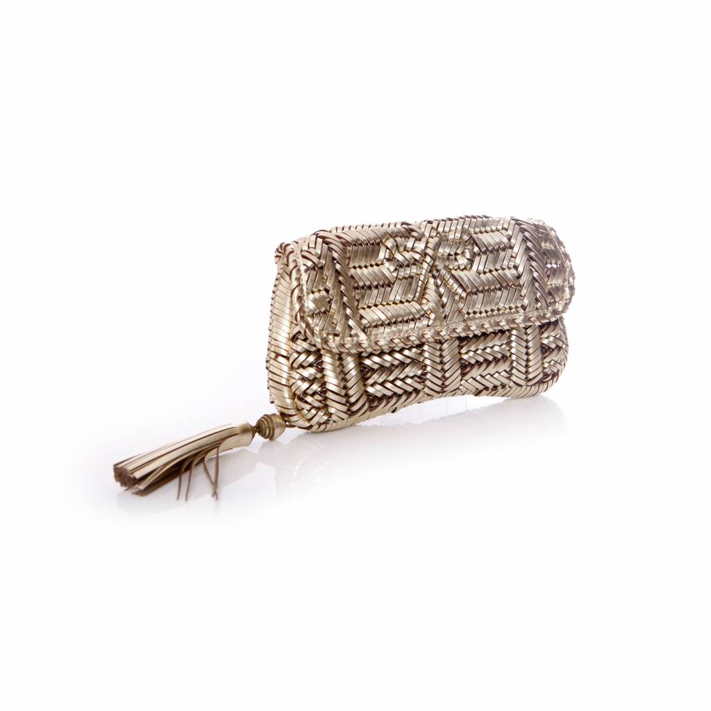 Anya Hindmarch, Gold Woven Leather Rossum Clutch Bag. - Unique Designer ...