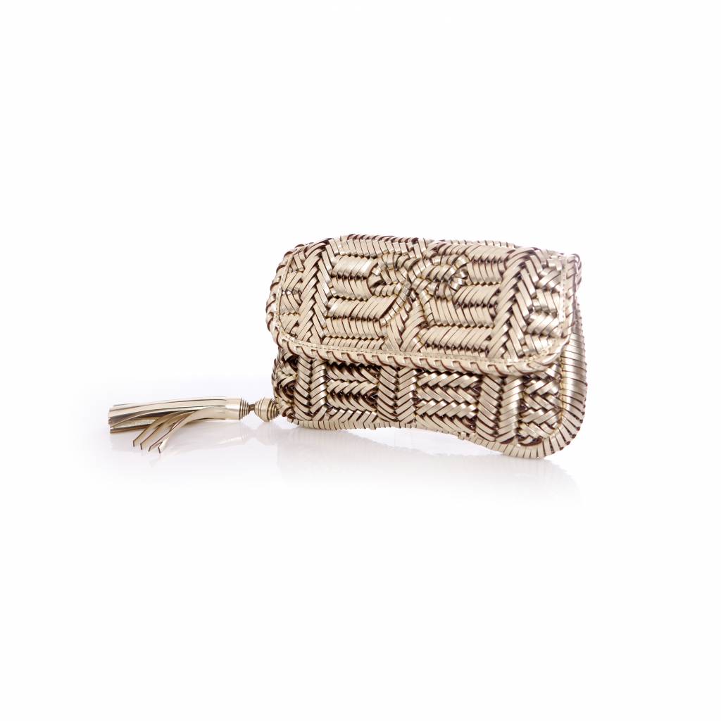 Anya Hindmarch, Gold Woven Leather Rossum Clutch Bag. - Unique Designer ...