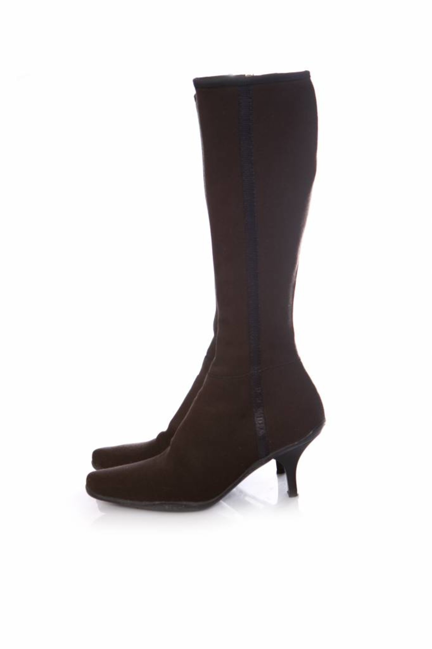 Prada brown nylon stretch boots in size 37.5. Unique Designer Pieces