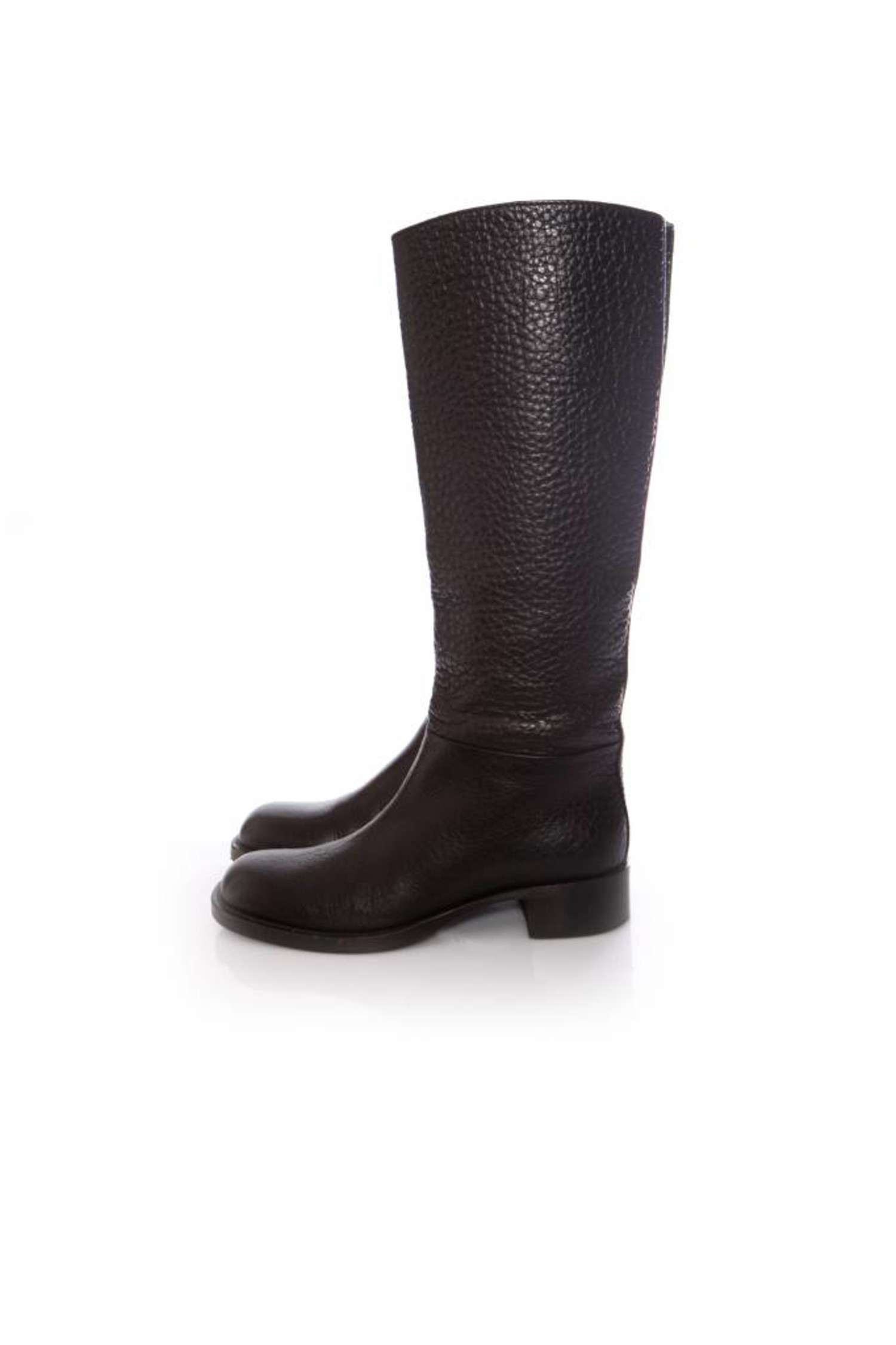 Prada, black grained leather boots. - Unique Designer Pieces