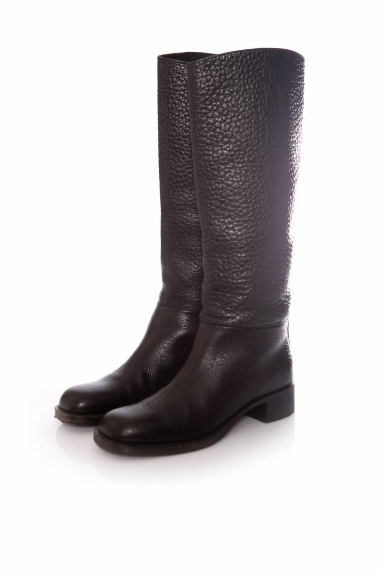 Prada, black grained leather boots. - Unique Designer Pieces