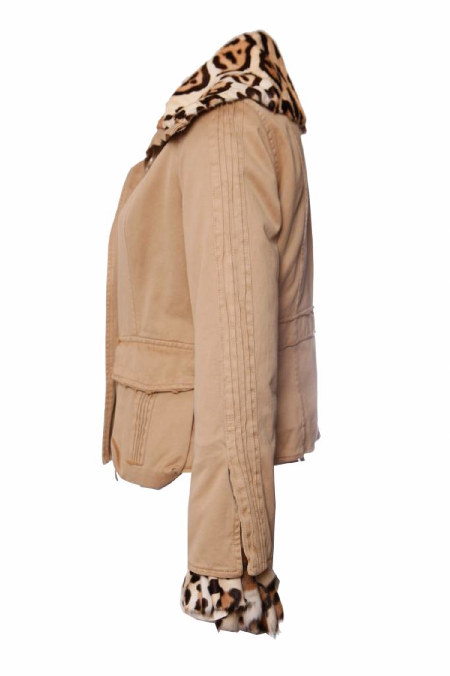 【美品】ERMANNO SCERVINO Camel キャメル エルマンノ Ermanno Scervino, camel coloured coat lined with leopard