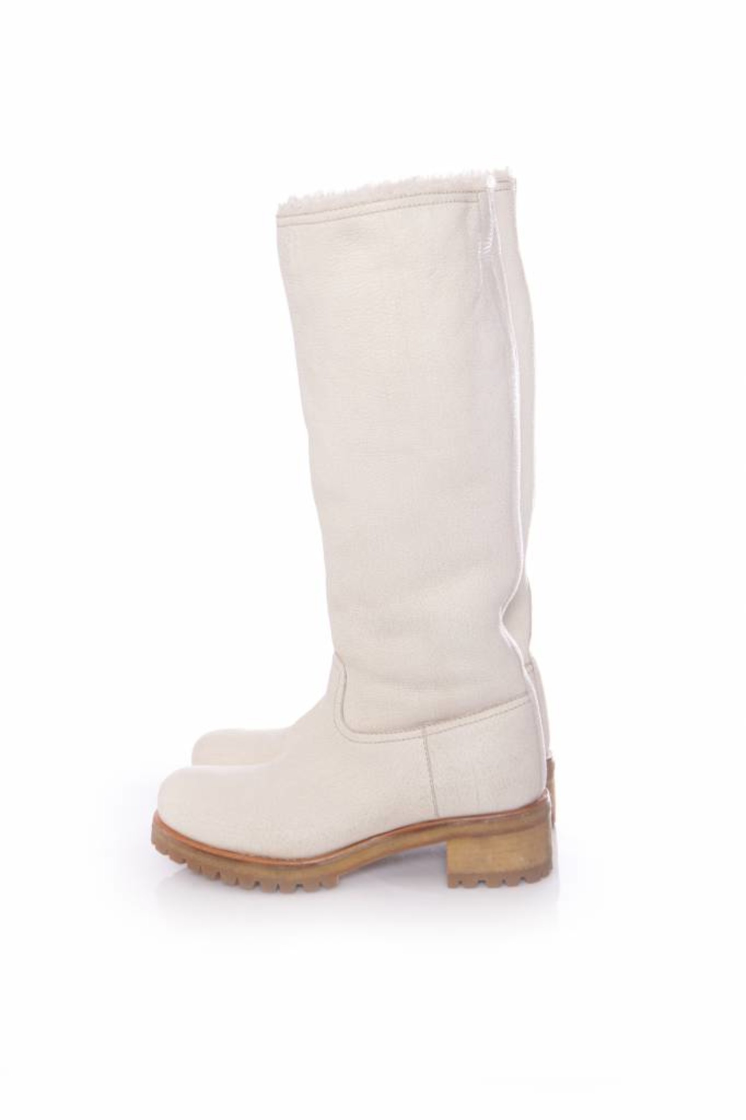 Prada, white leather boots with shearling Unique Designer - Main Image